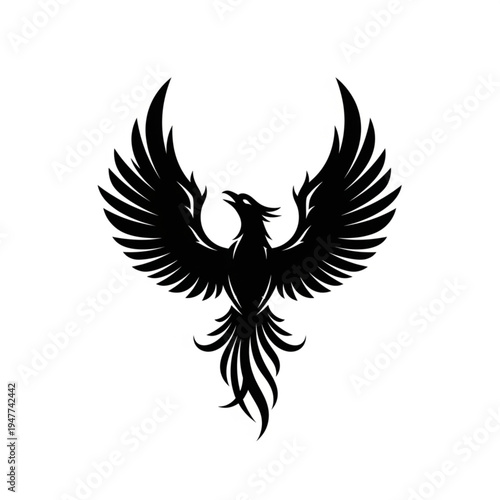 Stylized silhouette of a mythical phoenix bird with wings spread wide, symbolizing rebirth and power.