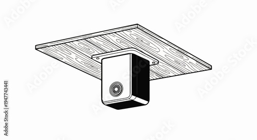 Simple line drawing of a modern fixture mounted to a wooden ceiling