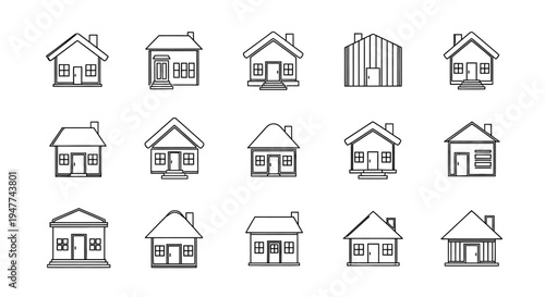 Set of Hand-Drawn House Icons: Simple Building Symbols for Real Estate and Design
