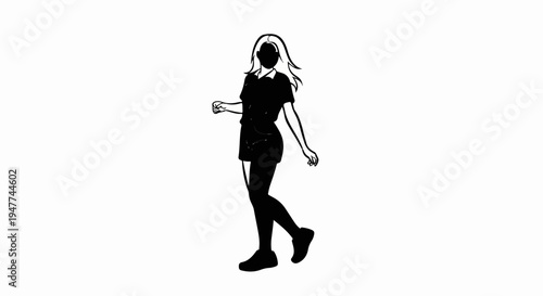 Silhouette of a woman in a short outfit walking confidently