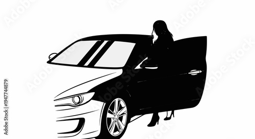Silhouette of a woman in high heels stepping out of a car