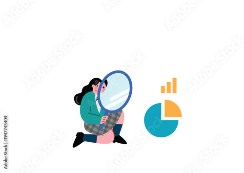 グラフを分析する女性構成のイラスト
