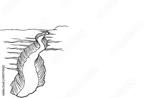 Sketch of a river carving through a layered canyon