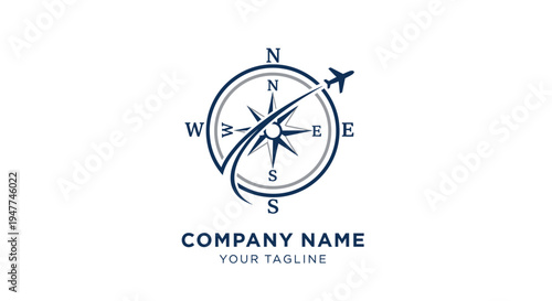 Navigation compass with airplane logo template.