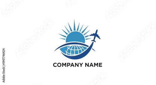 Company logo with airplane and globe.