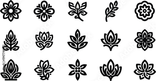 Black floral on white background flowers symbols
