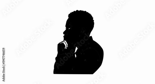 Silhouette of a young man in profile, deep in thought