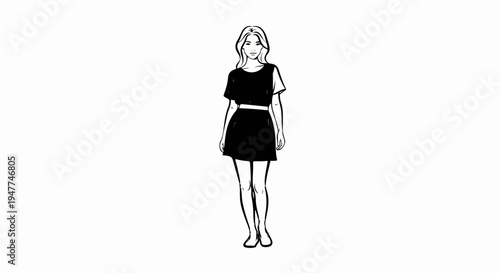 Sketch of a woman with blonde hair in a short dress