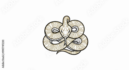 Stylized coiled snake with patterned scales and tongue