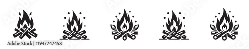 Black campfire flame icons on white.