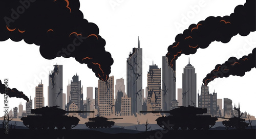 Pollution over city skyline.