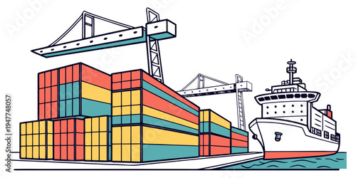 A cargo ship with containers on the deck Vector