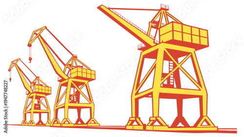 Three yellow construction cranes on a white background Vector