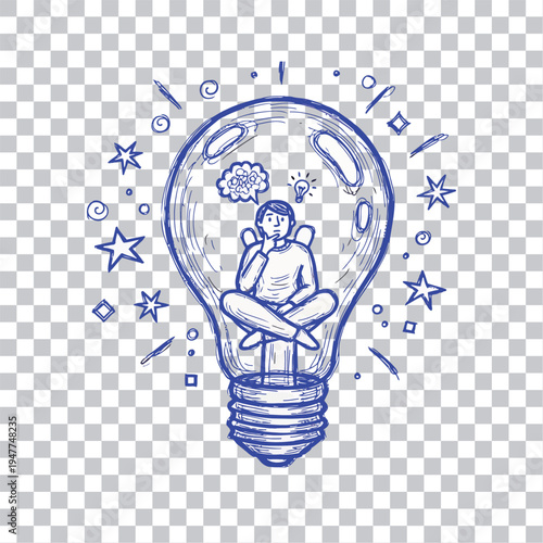 A creative light bulb vector illustration symbolizes a bright business idea and innovative solution, blending technology and brain power to represent the spark of inspiration and electric energy