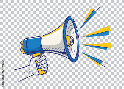 3D illustration of a megaphone and loudspeaker icon for loud business announcements and public speech communication