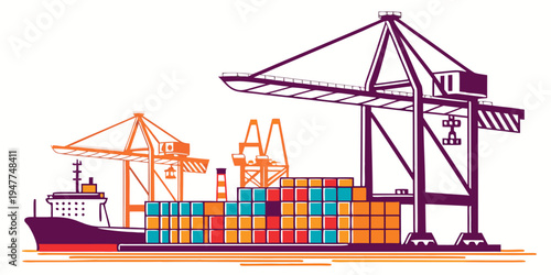 A cargo ship with containers and cranes Vector