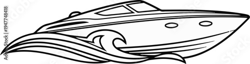 Sleek luxury yacht cruises swiftly through stylized waves