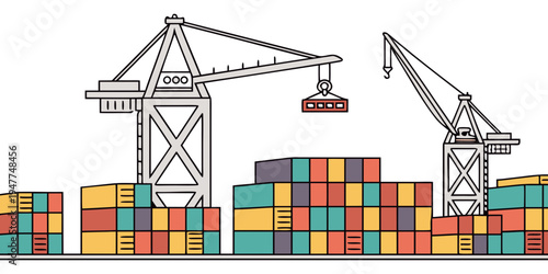 A cargo port with shipping containers and cranes Vector