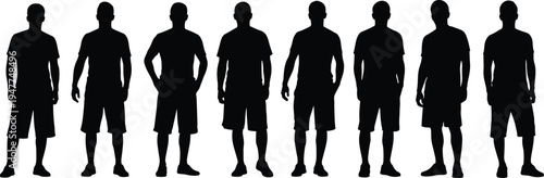 Man standing silhouettes collection set, male casual poses flat vector illustration isolated on white background bundle
