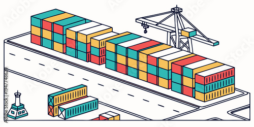 A cargo ship with containers on the dock Vector