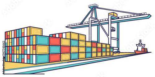 A large stack of colorful shipping containers Vector