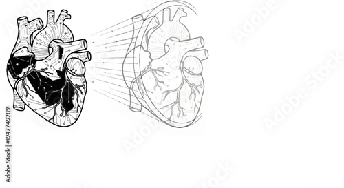 Stylized heart as a circuit board, with some areas shaded black