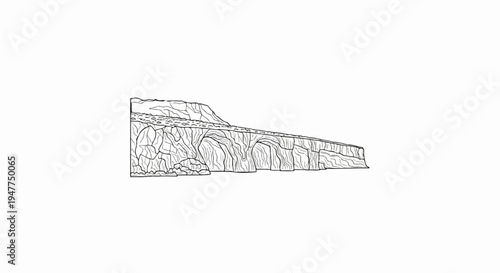 Stylized line drawing of a layered cliff face with visible strata