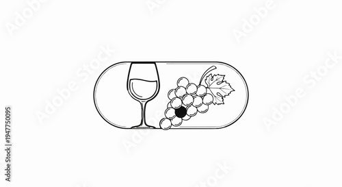 Stylized icon of a wine glass and grapes inside an oval frame