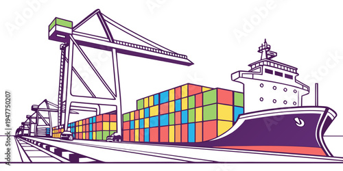 A cargo ship loaded with colorful shipping containers Vector