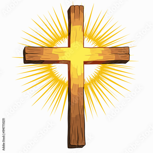 Wooden cross with rays of light symbolizing faith and spirituality  
