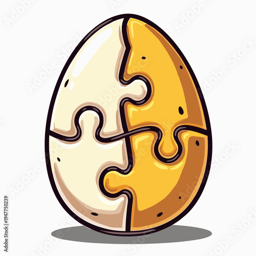 Colorful puzzle egg design with pieces in white and yellow  