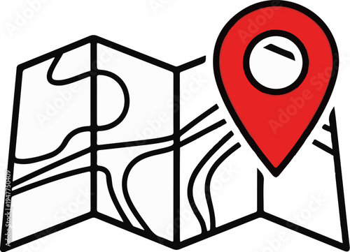 Stylized map with a prominent red location pin
