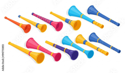 South Africa vuvuzela soccer horn isometric vector icon bundle for sports fans