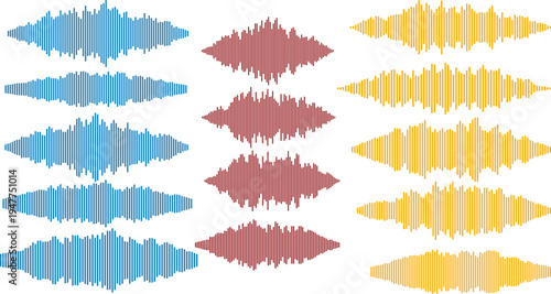 Colorful sound wave patterns in blue, red, and yellow