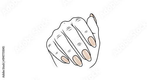 Stylized illustration of a hand with almond-shaped nails painted in a neutral shade
