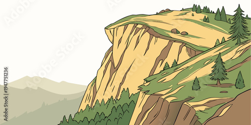 A large cliff with trees on top Vector
