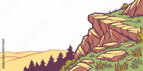 A rocky cliffside with trees and grass Vector