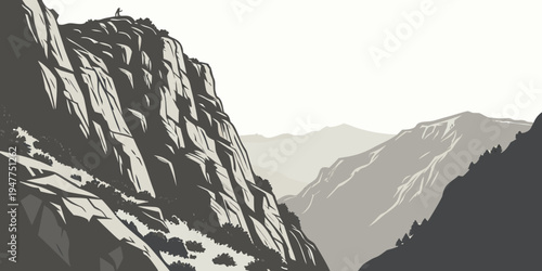 A black and white mountain range with rugged peaks Vector