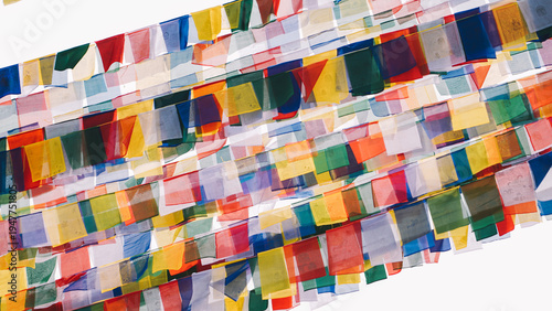 Colorful Tibetan Prayer Flags Waving