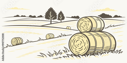 A stack of hay bales in a rural field Vector