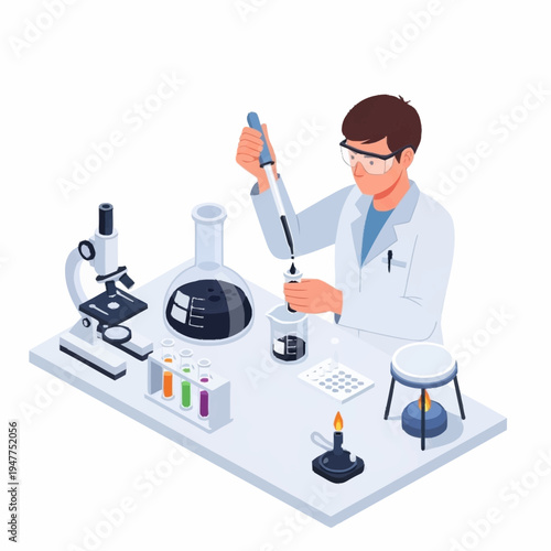 Scientist conducting an experiment in a laboratory with various equipment.