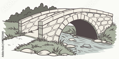 A stone bridge over a small stream Vector