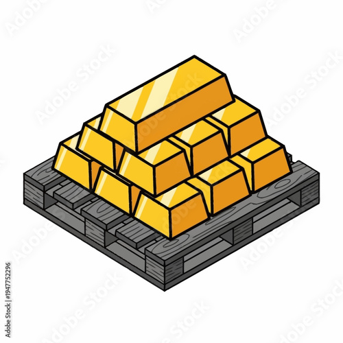 A stack of shiny gold bars resting on a wooden pallet, symbolizing wealth and precious metals.