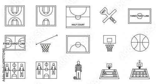 Basketball Court and Equipment Sketches - A Detailed Overview.
