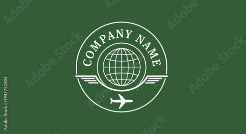 Airline company logo with globe and plane.