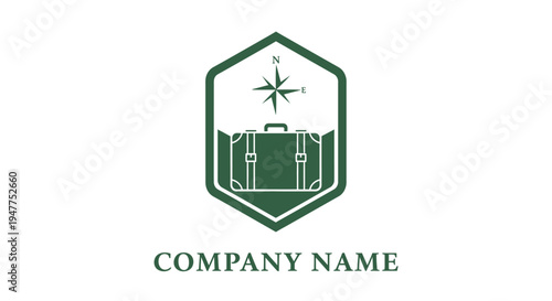 Green logo with suitcase and compass.
