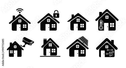 Smart Home Icons: Security, Automation, Energy, and Connectivity Set