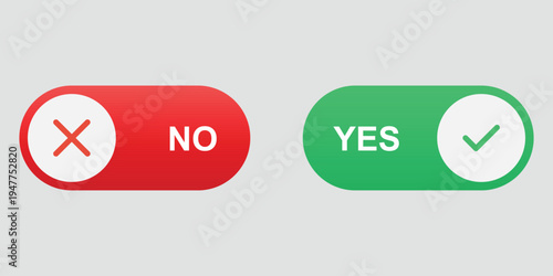 A simple graphic illustration of yes and no buttons on a light gray background
