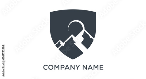 Shield logo with mountain and pickaxe.