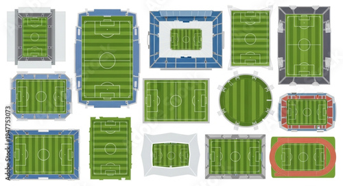 Collection of American Football Field Illustrations from Above.